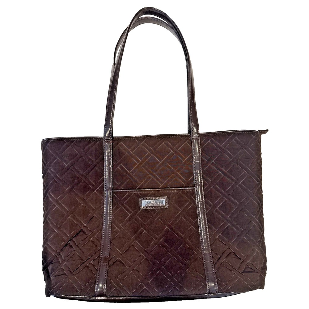 Vera Bradley Tote Bag in Espresso Brown In a Diamond Pattern Laptop Compartment